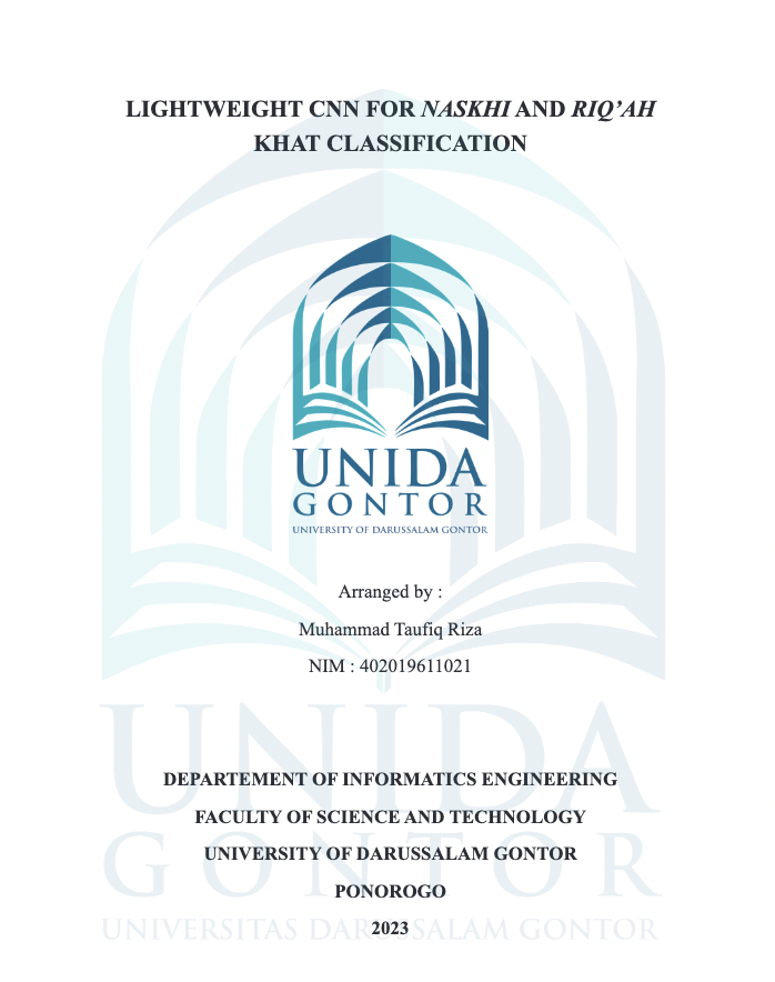 LIGHTWEIGHT CNN FOR NASKHI AND RIQ’AH KHAT CLASSIFICATION