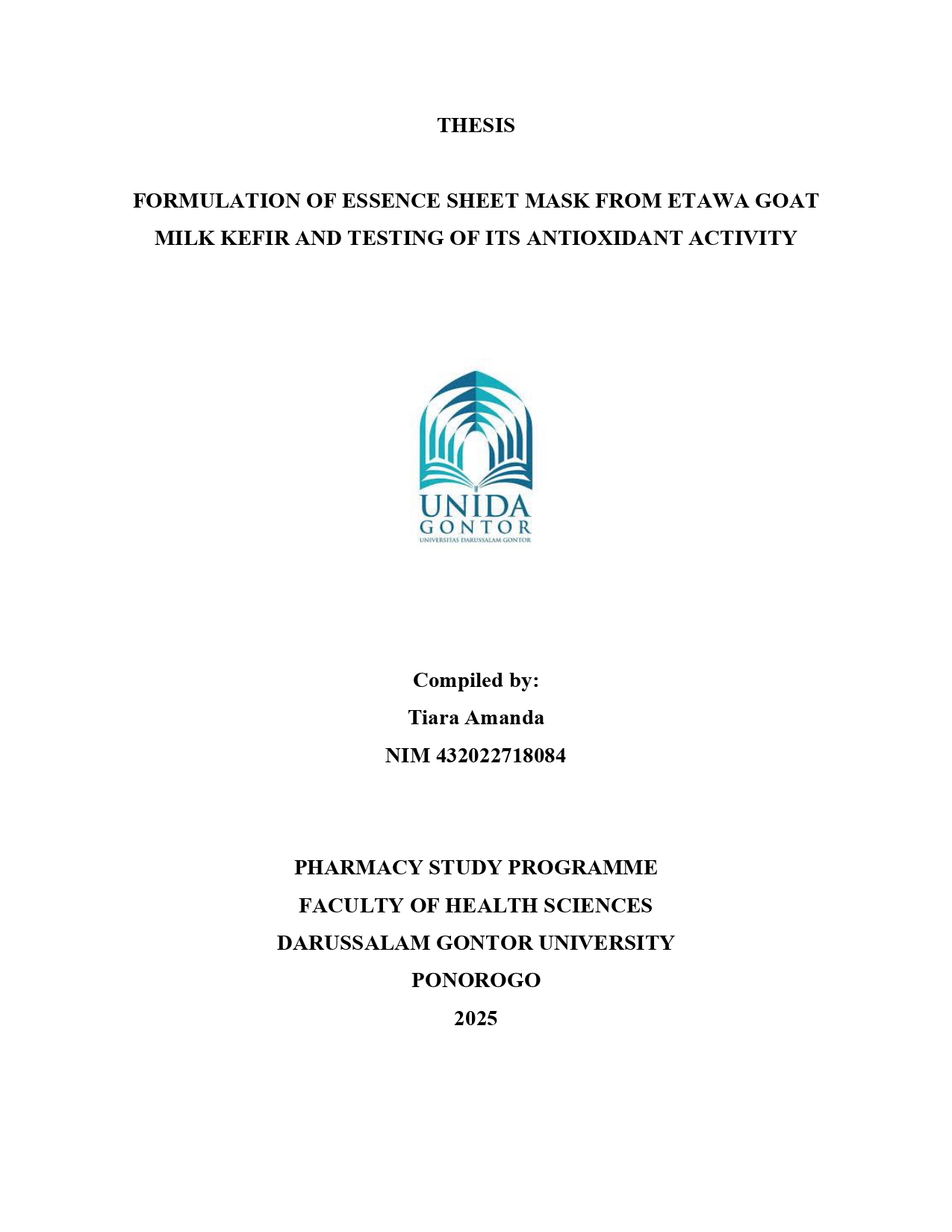 FORMULASI SEDIAAN ESSENCE SHEET MASK DARI KEFIR SUSU KAMBING ETAWA DAN UJI AKTIVITAS ANTIOKSIDANNYA